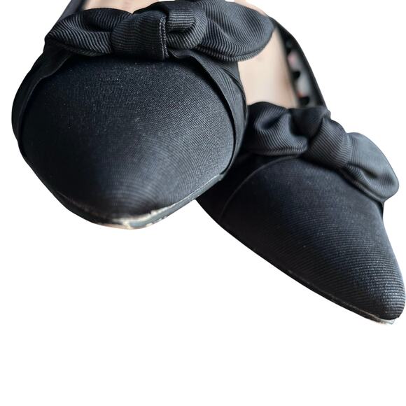 Who What Wear Black Poke A Dot Mesh Black Bow Kitten Heels Mules SZ 6.5 - Picture 8 of 8